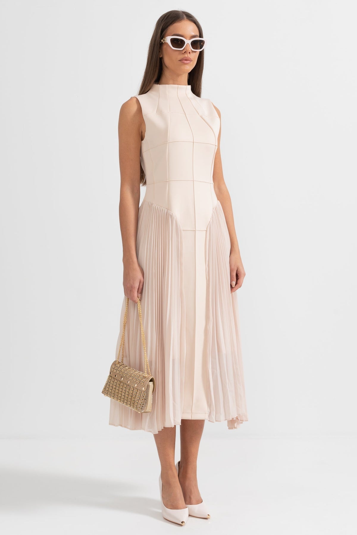 Persephone | Pleated Sleeveless Cocktail Midi Dress