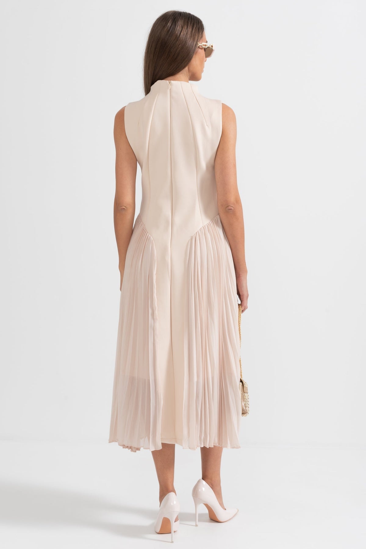 Persephone | Pleated Sleeveless Cocktail Midi Dress