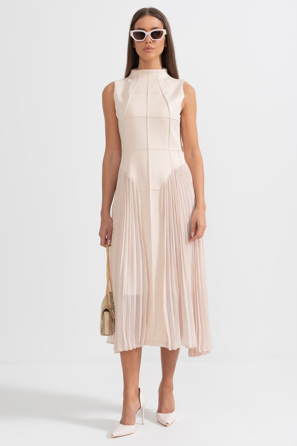 Persephone | Pleated Sleeveless Cocktail Midi Dress