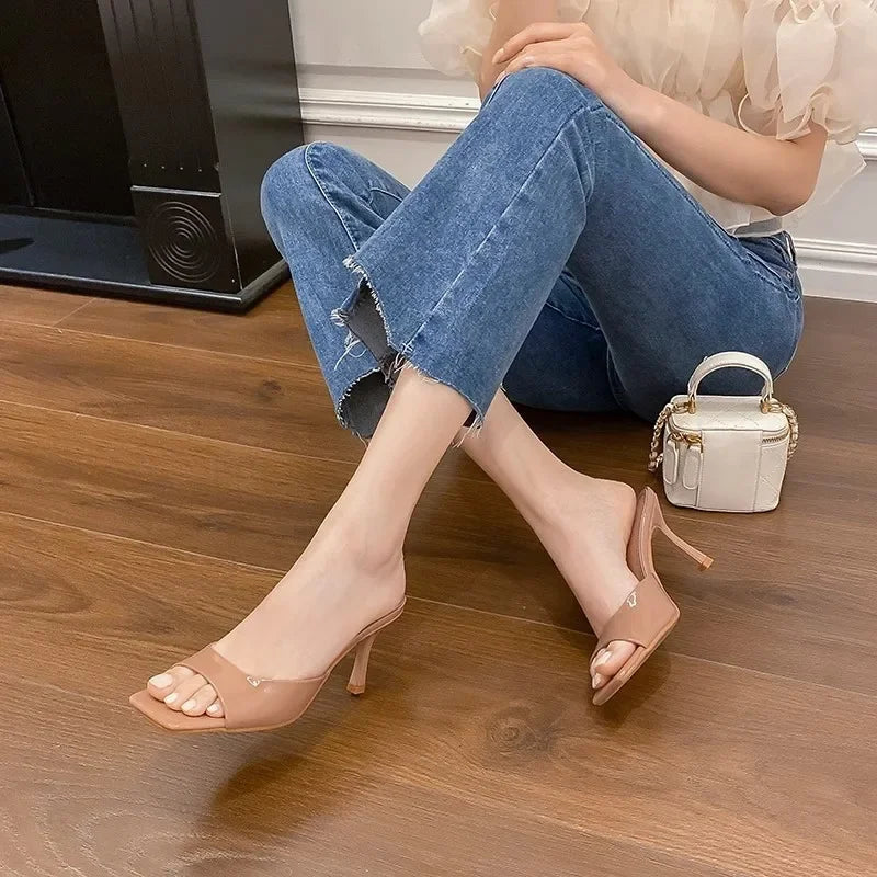 Clara | Women's Open Toe Mules – Square Toe Slip-On Heels
