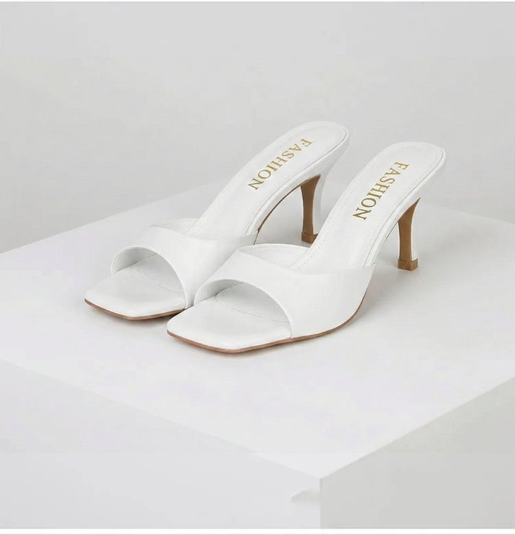 Clara | Women's Open Toe Mules – Square Toe Slip-On Heels
