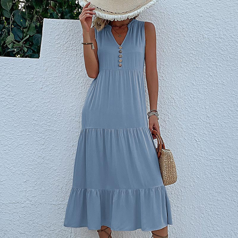 Piper | Womens Button Front Sleeveless Maxi Dress