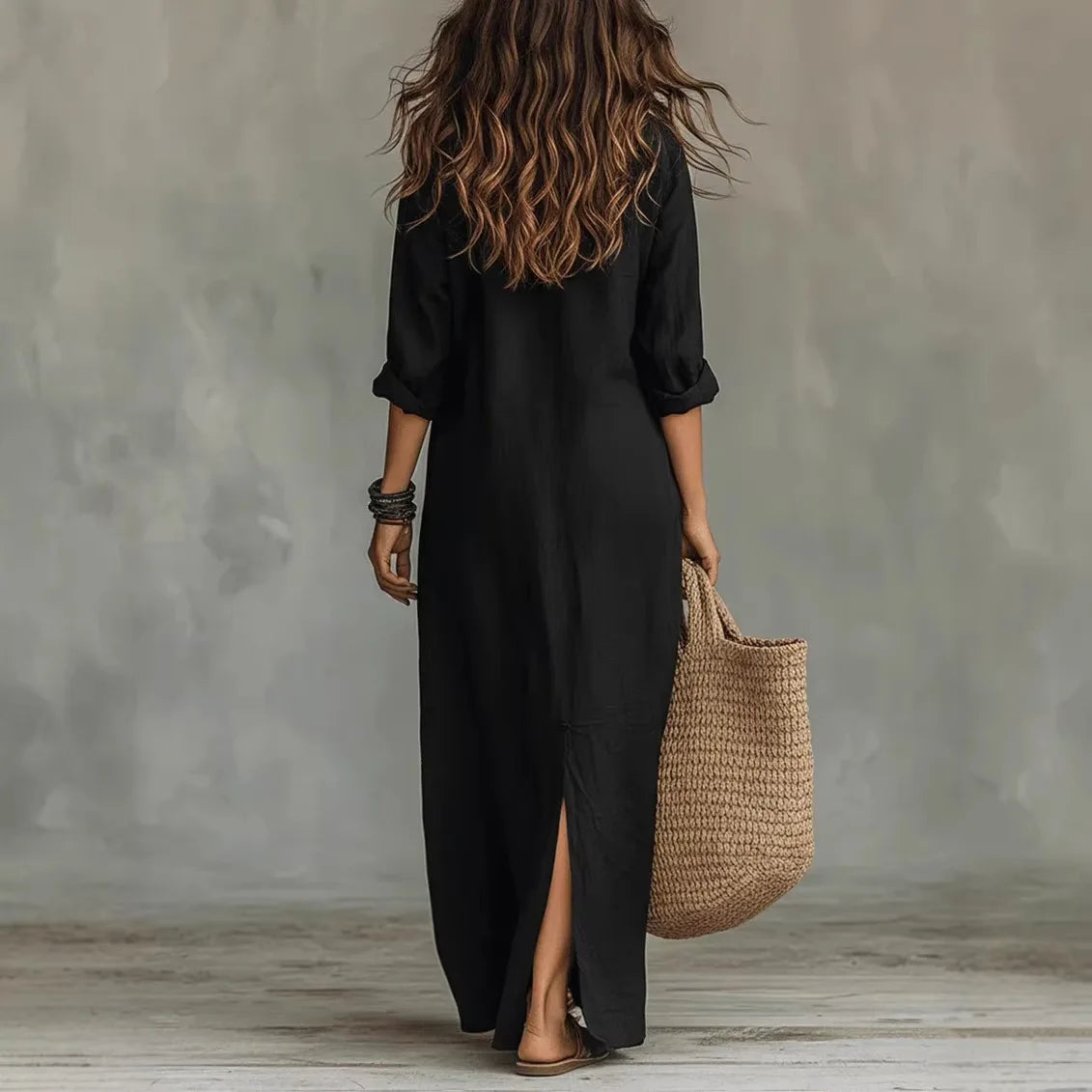 Willow | Womens Linen Blend Button Placket Maxi Shirt Dress