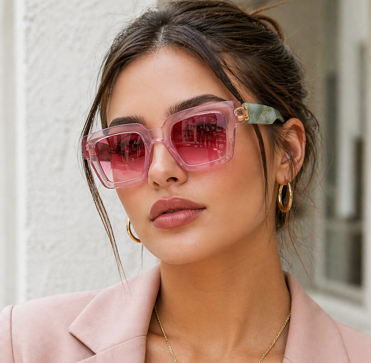 Elara | Oversized Pink Square Women's Sunglasses