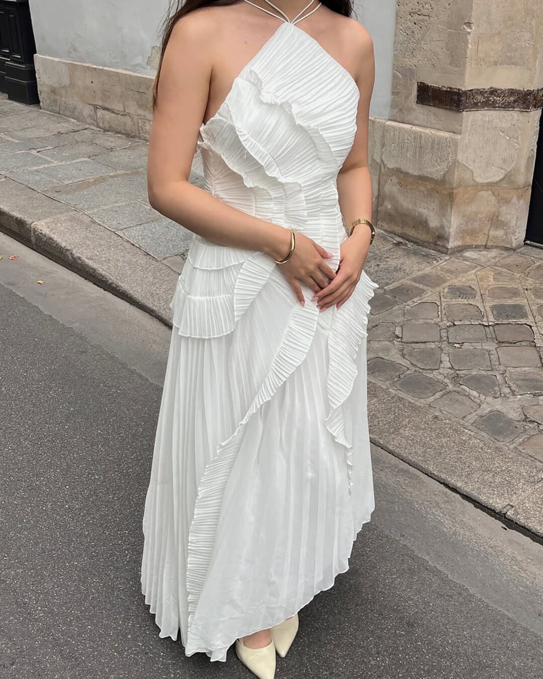 Adalyn | Womens Halter Neck Ruffle Maxi Dress