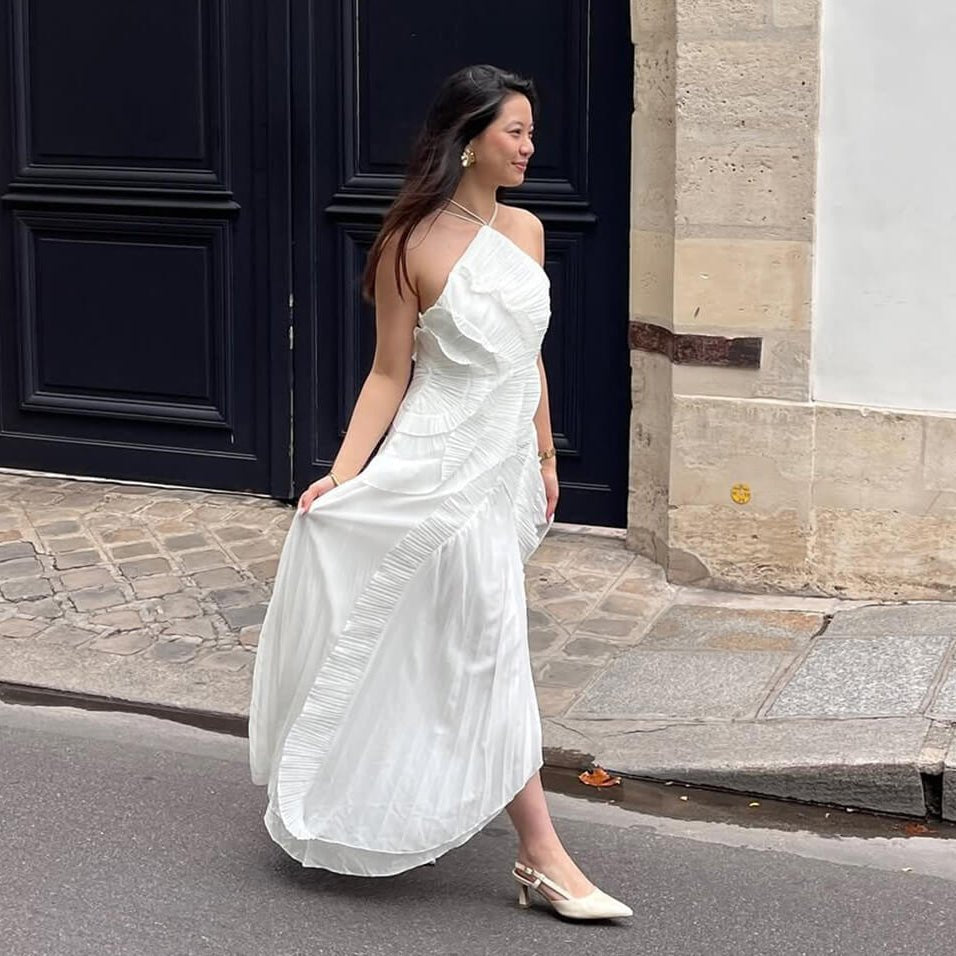 Adalyn | Womens Halter Neck Ruffle Maxi Dress