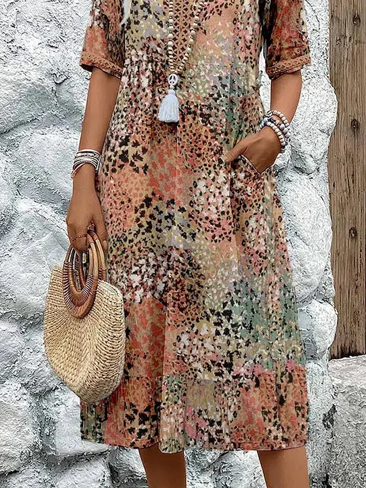 Margaret | Red Floral V-Neck Midi Dress