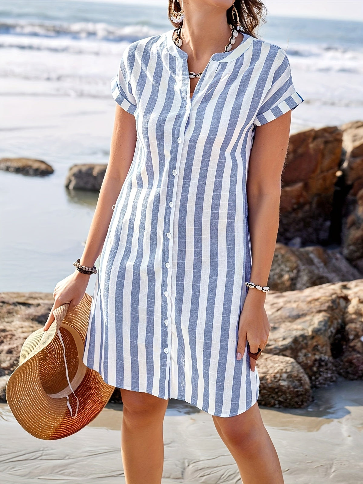 Coral | Womens Striped Button Front Shirt Dress