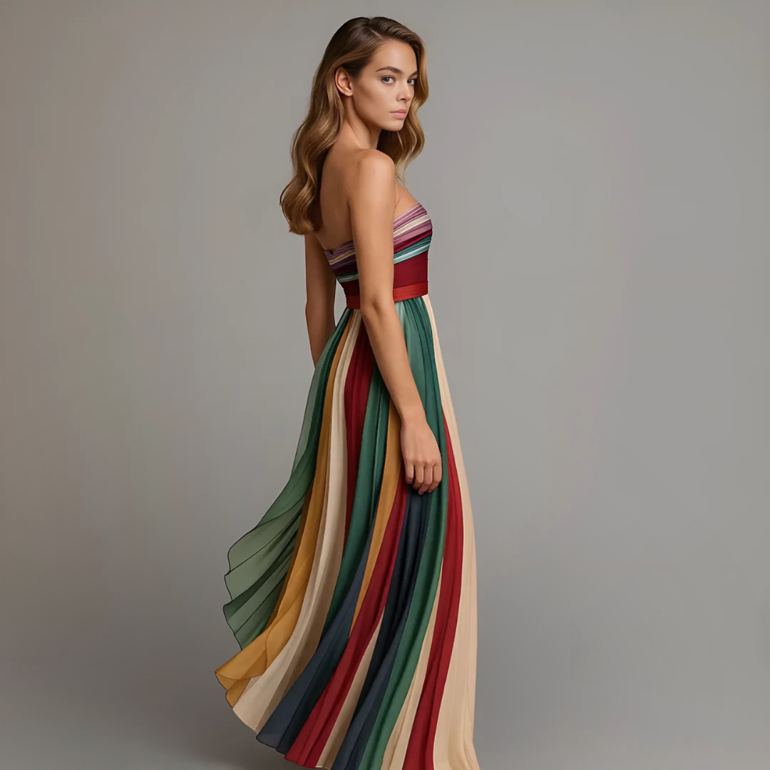 Sienna | Womens Pleated Strapless Multicolour Maxi Dress