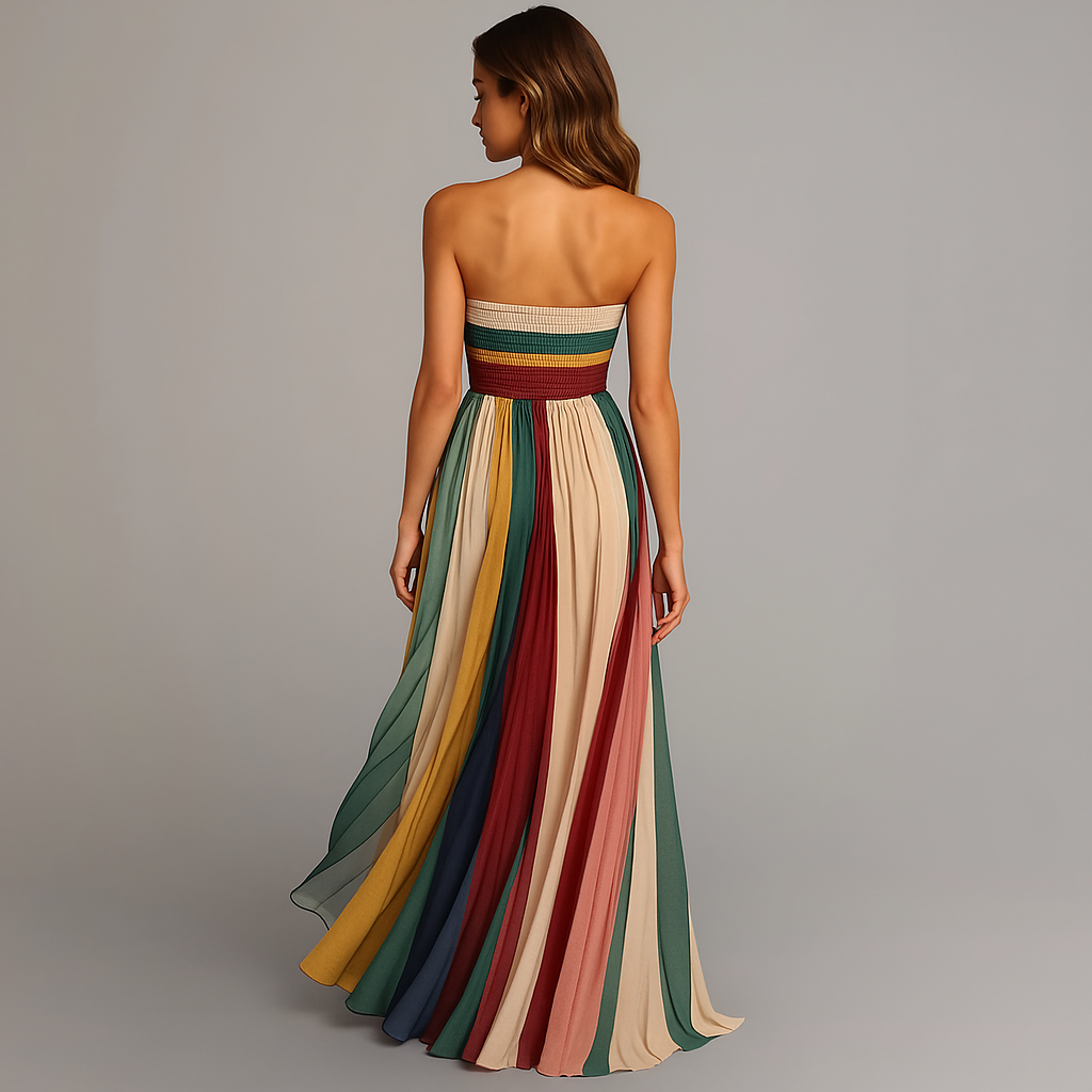 Sienna | Womens Pleated Strapless Multicolour Maxi Dress