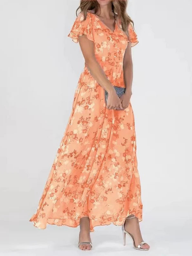 Marigold | Womens Floral V-Neck Sleeve Maxi Dress