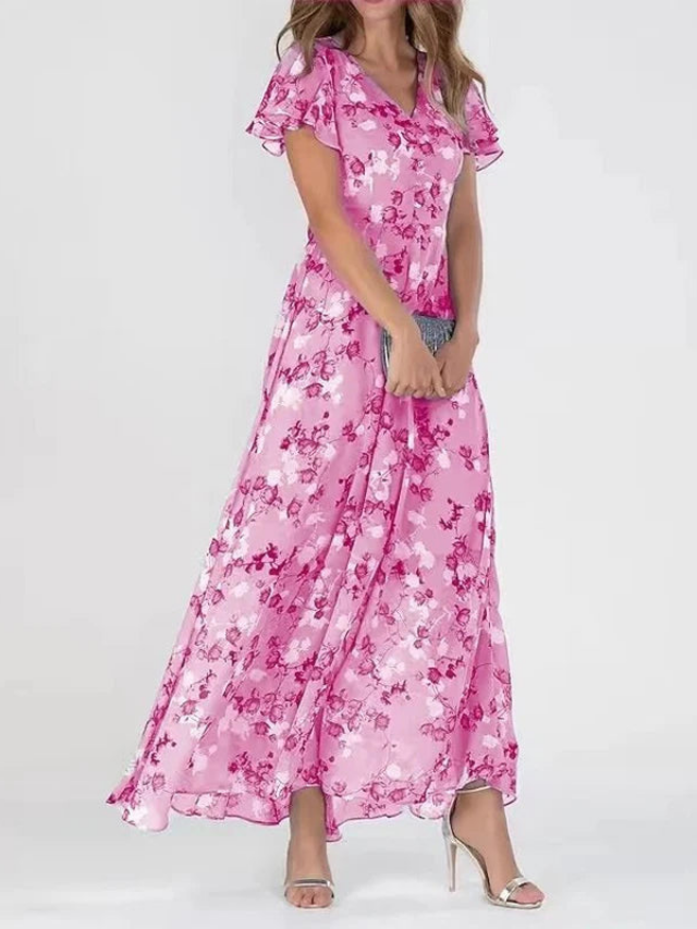Marigold | Womens Floral V-Neck Sleeve Maxi Dress