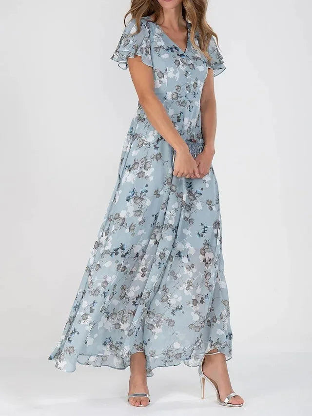 Marigold | Womens Floral V-Neck Sleeve Maxi Dress