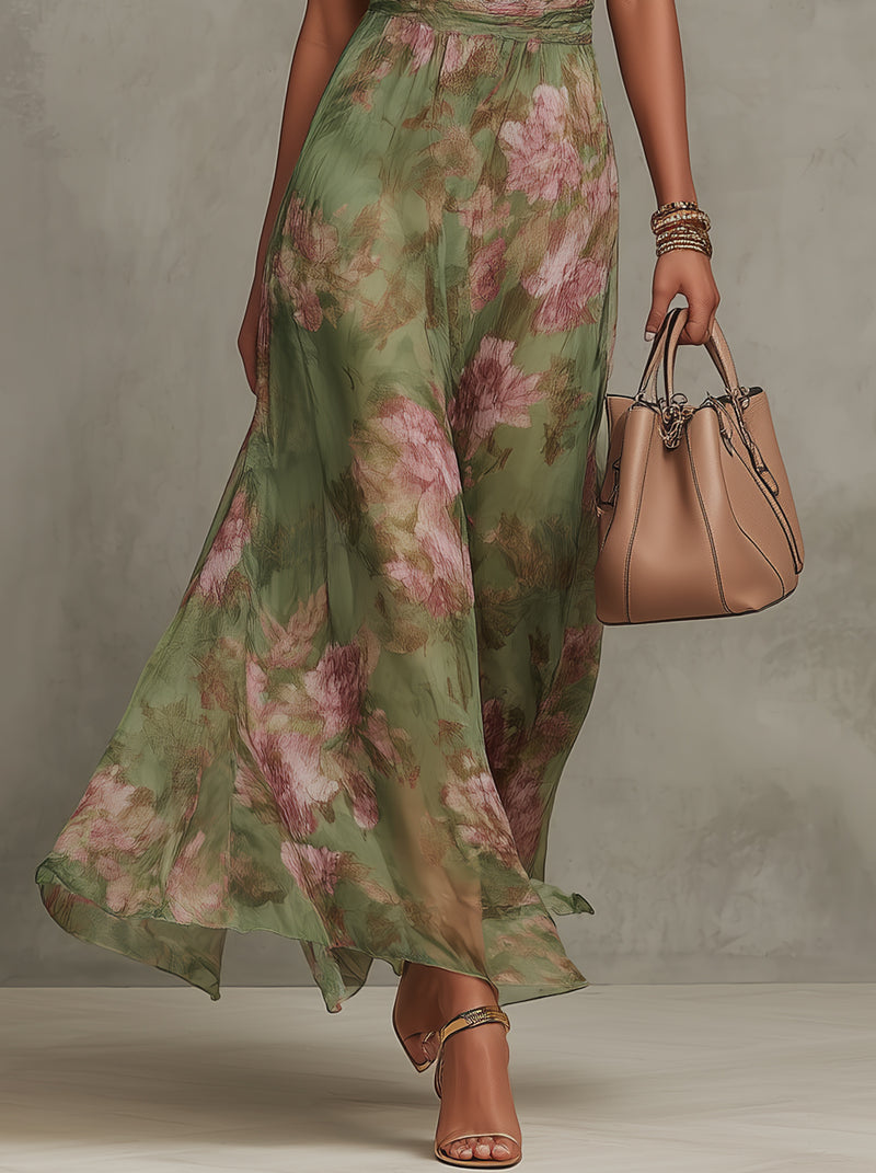 Meadow | Womens Halter Neck Floral Print Chiffon Maxi Dress