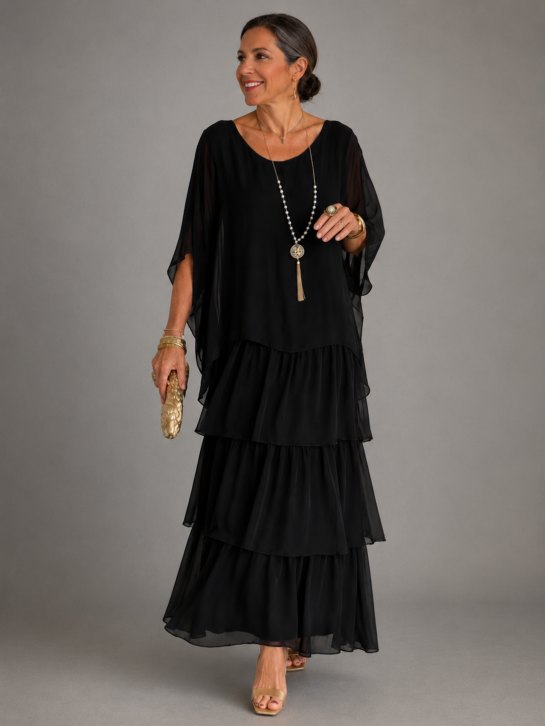 Odette | Womens Chiffon Sleeve Maxi Dress