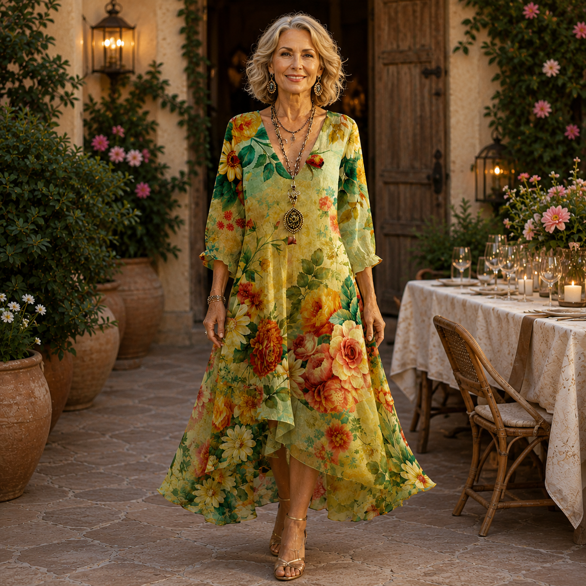 Bellissima | Womens Floral Print V-Neck High-Low Dress