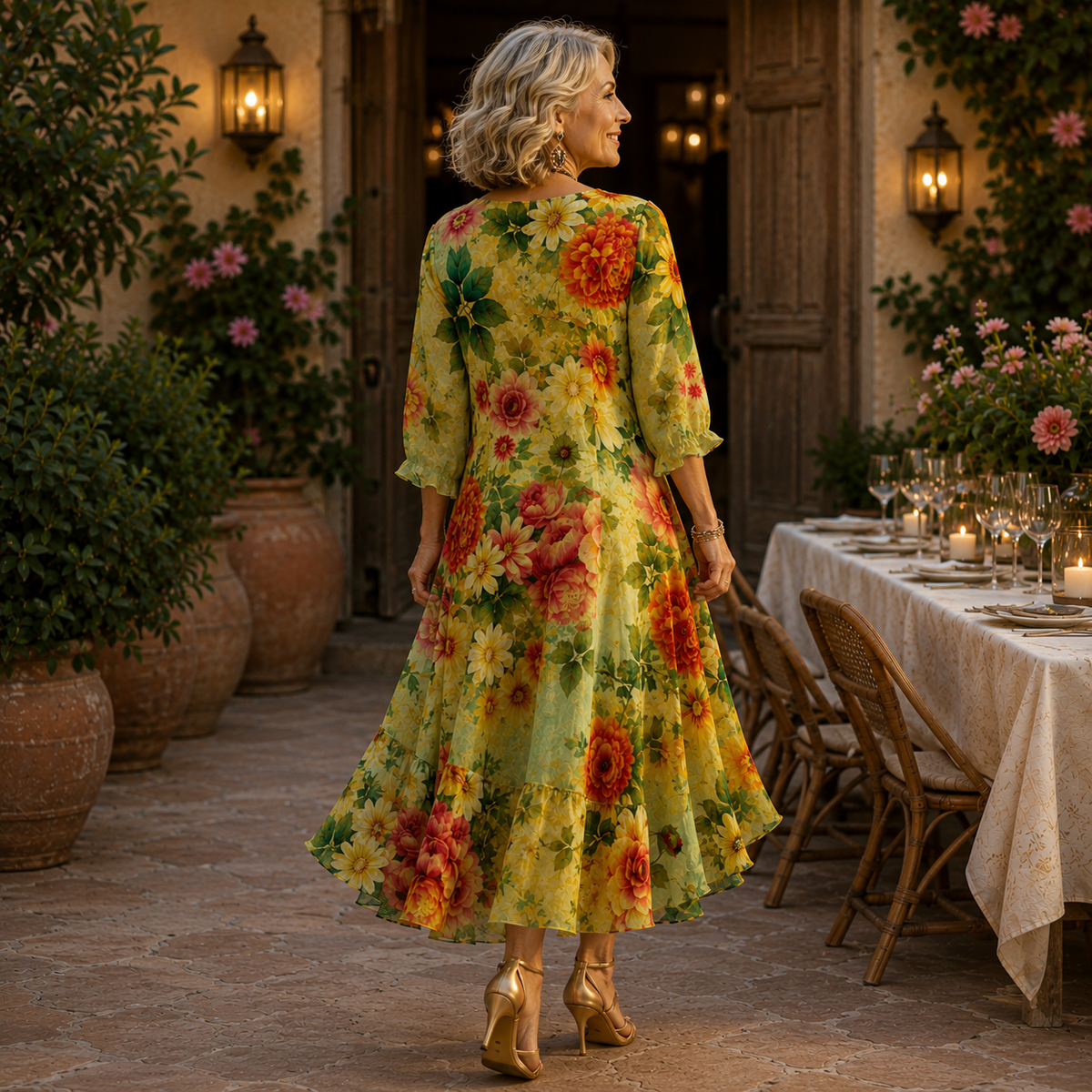 Bellissima | Womens Floral Print V-Neck High-Low Dress