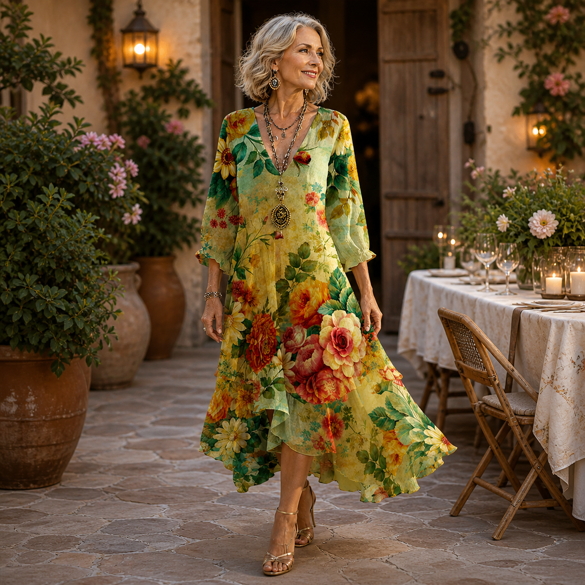 Bellissima | Womens Floral Print V-Neck High-Low Dress