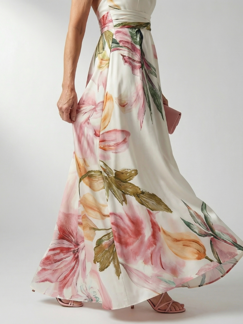 Adriana | Womens Halter Neck Floral Print Belted Maxi Dress