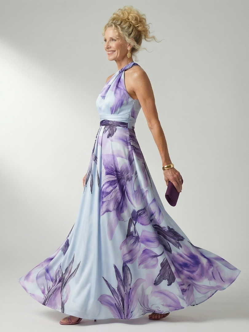 Adriana | Womens Halter Neck Floral Print Belted Maxi Dress