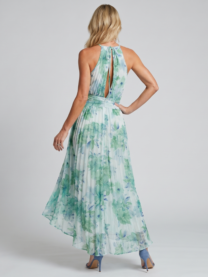 Verbena | Womens Halter Neck Floral Print Pleated Maxi Dress