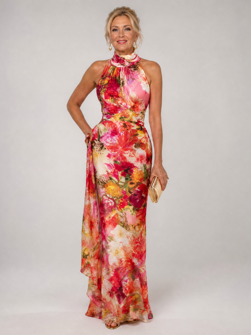 Camille | Womens Halter Neck Floral Print Maxi Dress