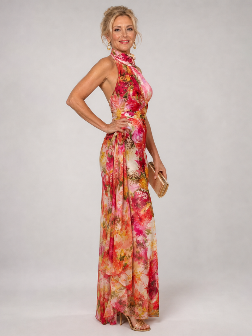 Camille | Womens Halter Neck Floral Print Maxi Dress