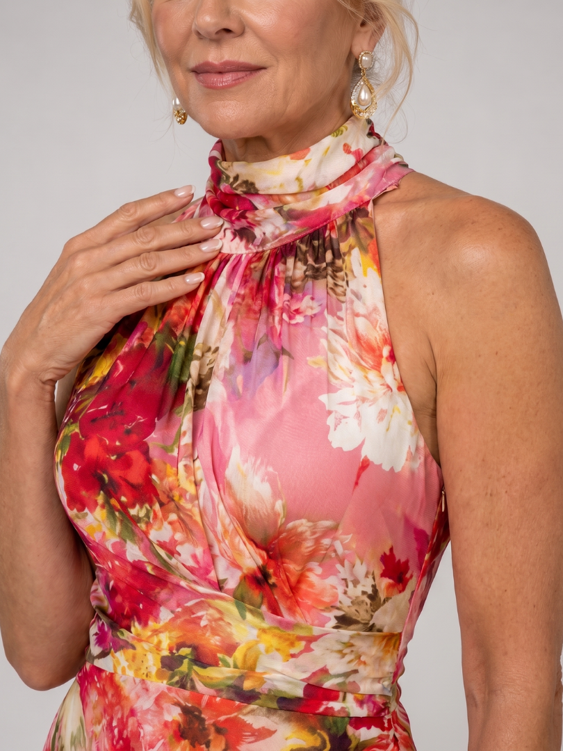 Camille | Womens Halter Neck Floral Print Maxi Dress