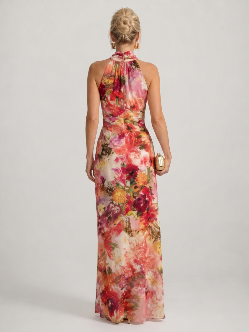 Camille | Womens Halter Neck Floral Print Maxi Dress