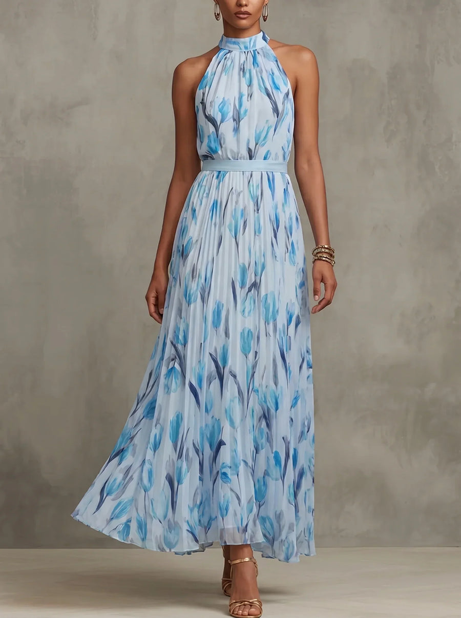 Marina | Womens Halter Neck Floral Print Maxi Dress