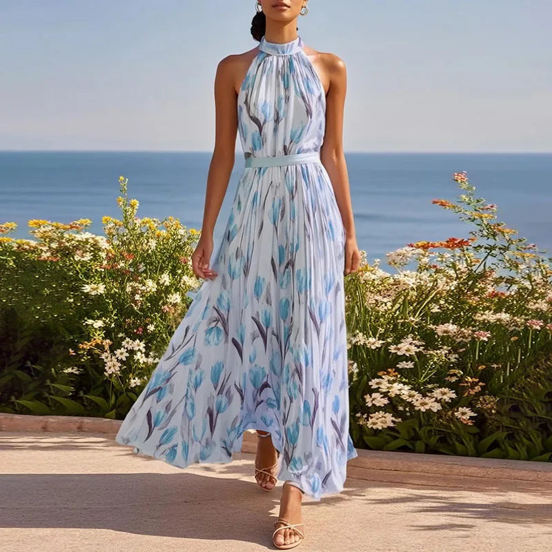 Marina | Womens Halter Neck Floral Print Maxi Dress