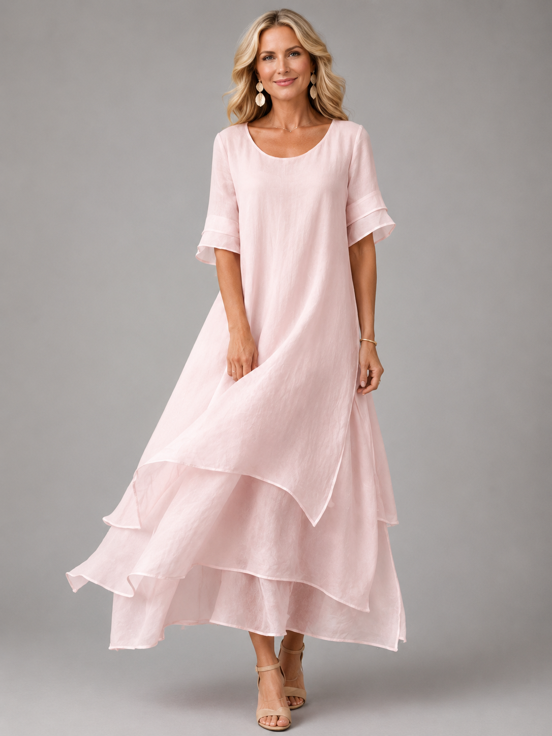 Rosalind | Womens Linen Flute Sleeve Layered Maxi Dress