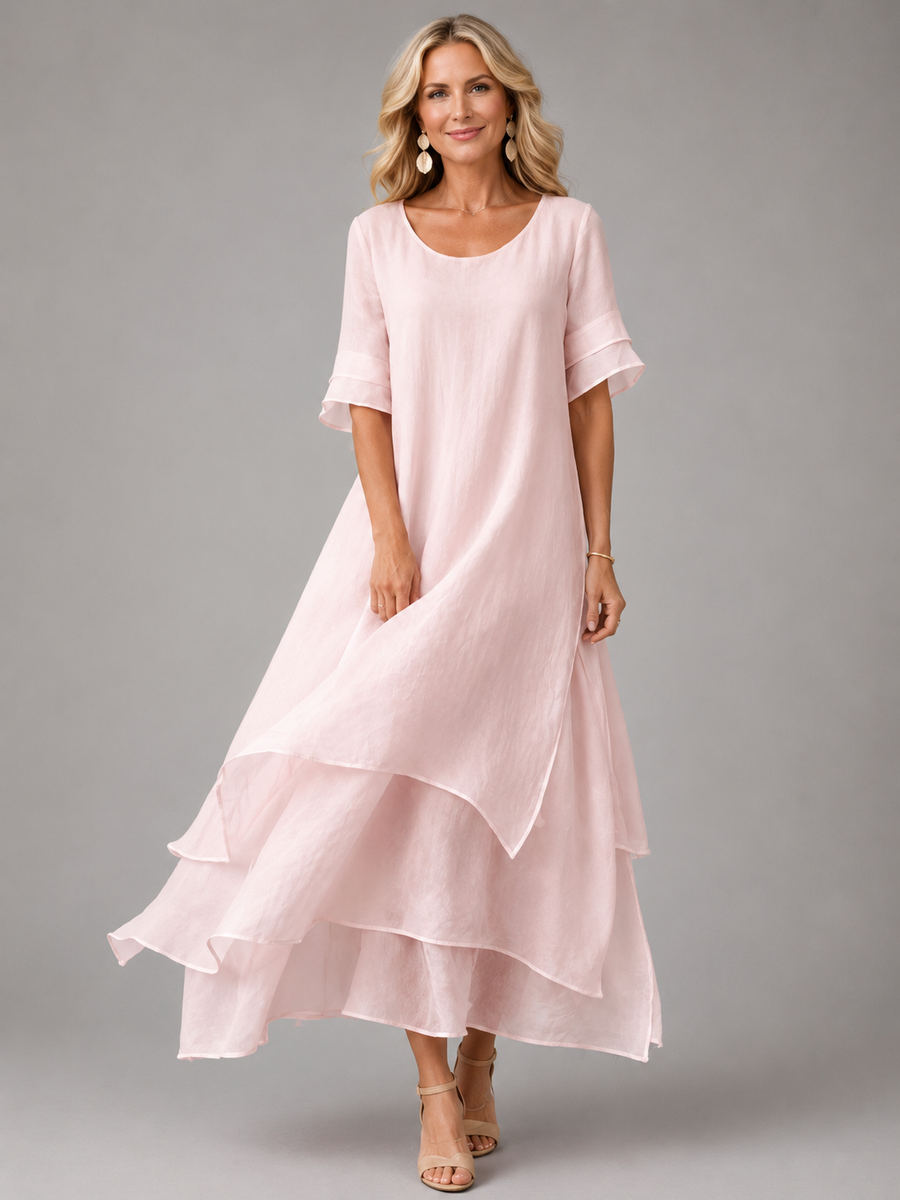 Rosalind | Womens Linen Flute Sleeve Layered Maxi Dress
