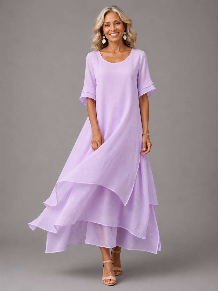 Rosalind | Womens Linen Flute Sleeve Layered Maxi Dress