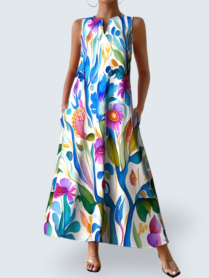 Isadora | Womens Botanical Print Sleeveless  Maxi Dress