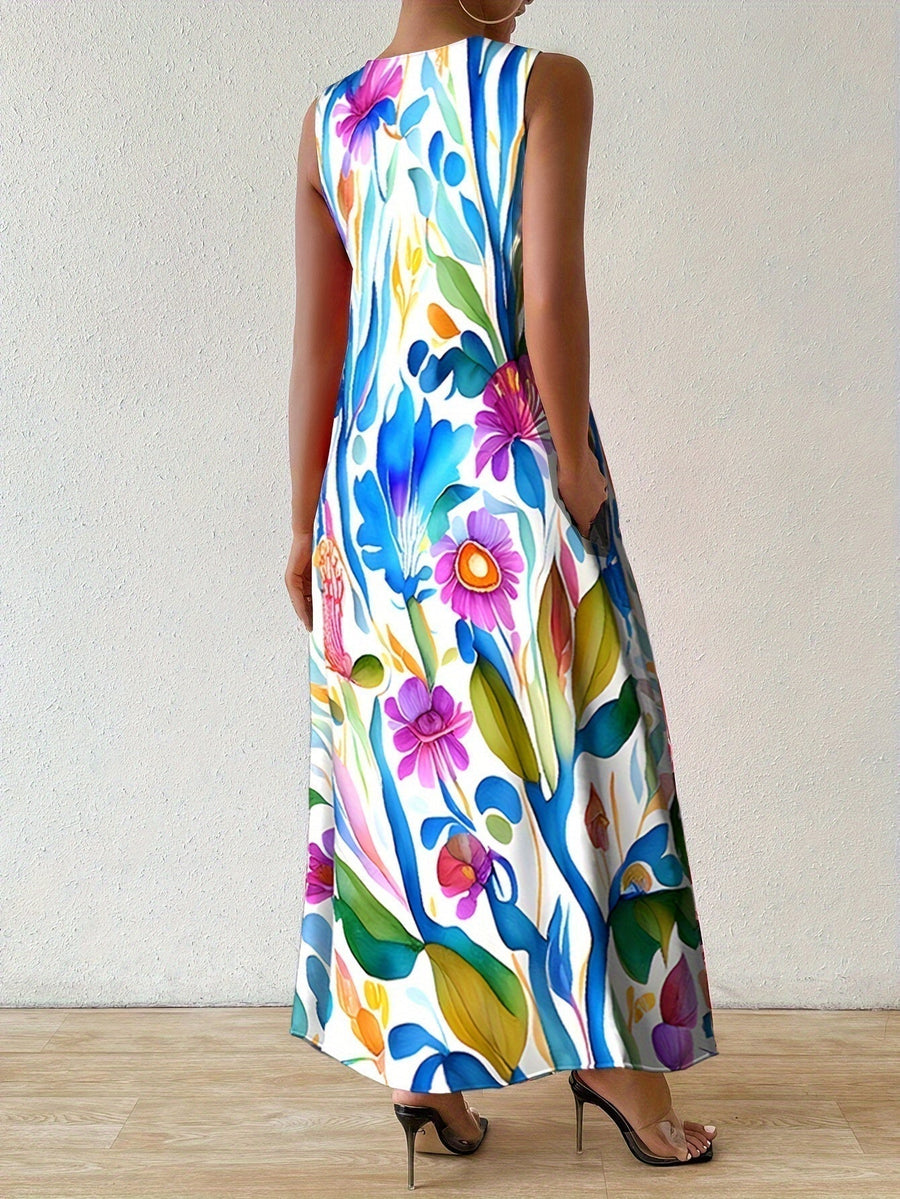 Isadora | Womens Botanical Print Sleeveless  Maxi Dress