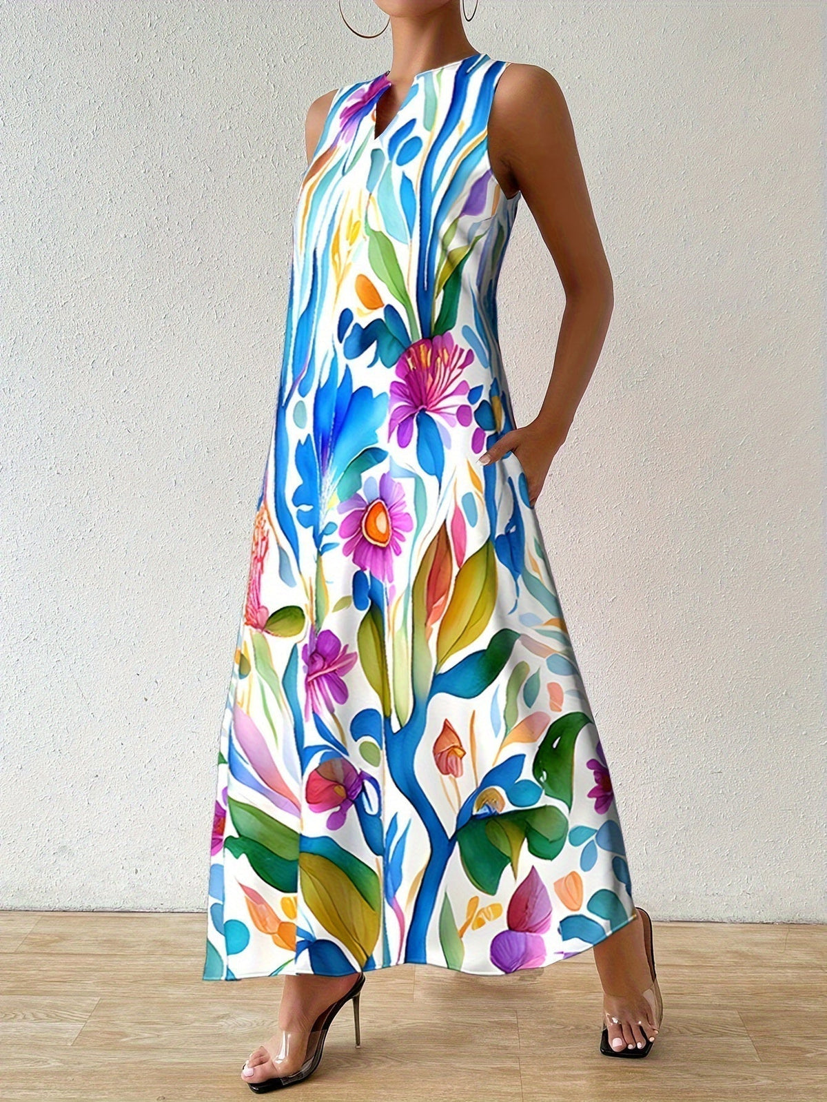 Isadora | Womens Botanical Print Sleeveless  Maxi Dress