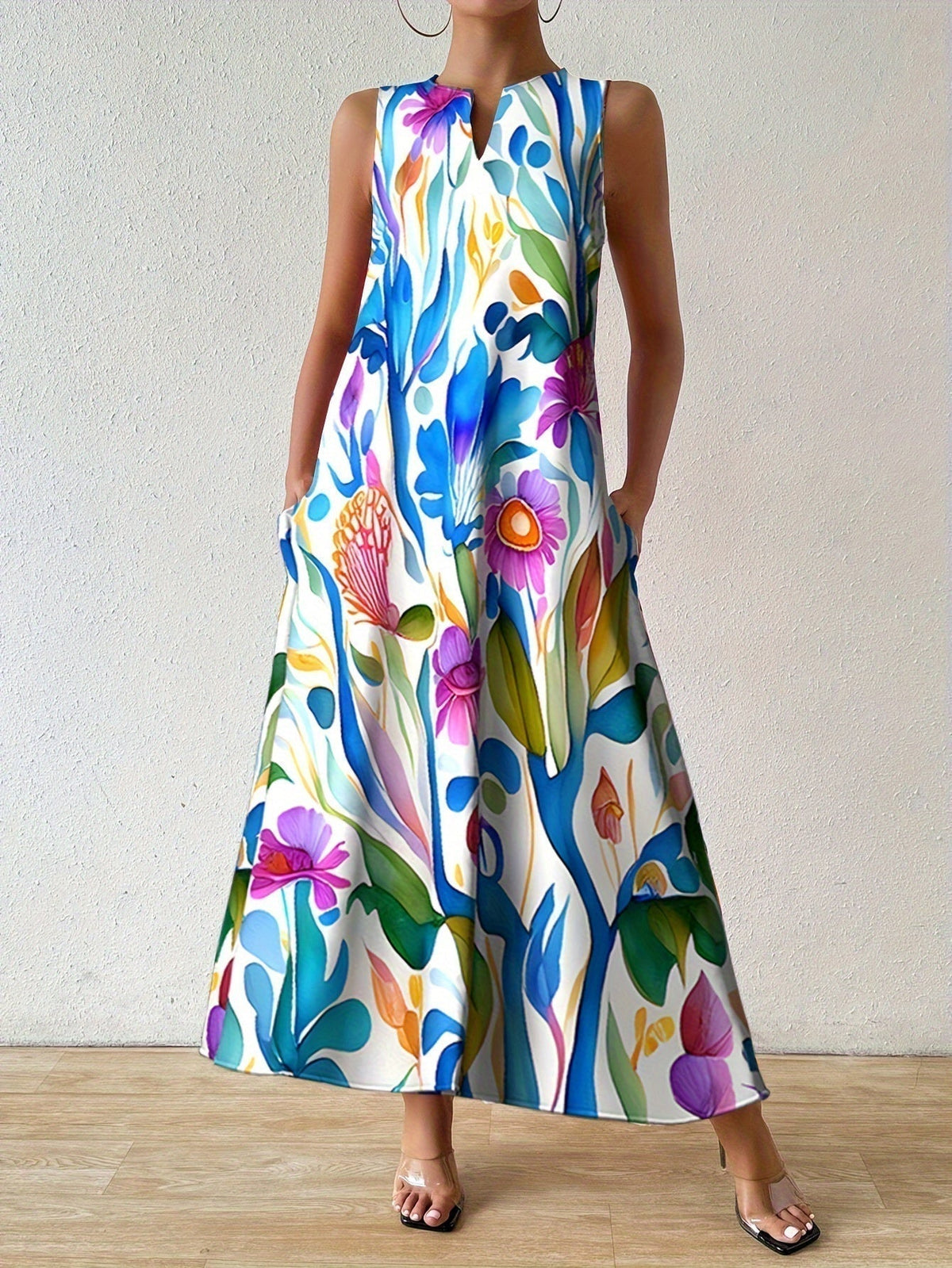 Isadora | Womens Botanical Print Sleeveless  Maxi Dress