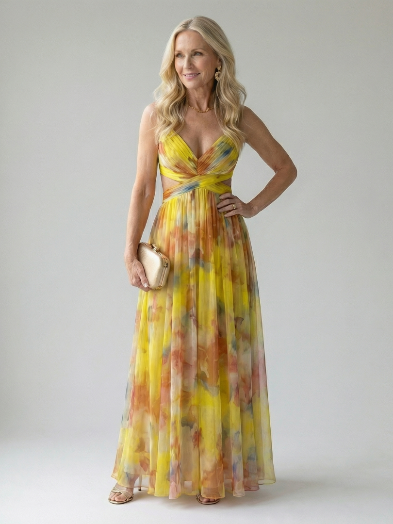 Eleonora | Womens Watercolour Print Wrap Bodice Maxi Dress