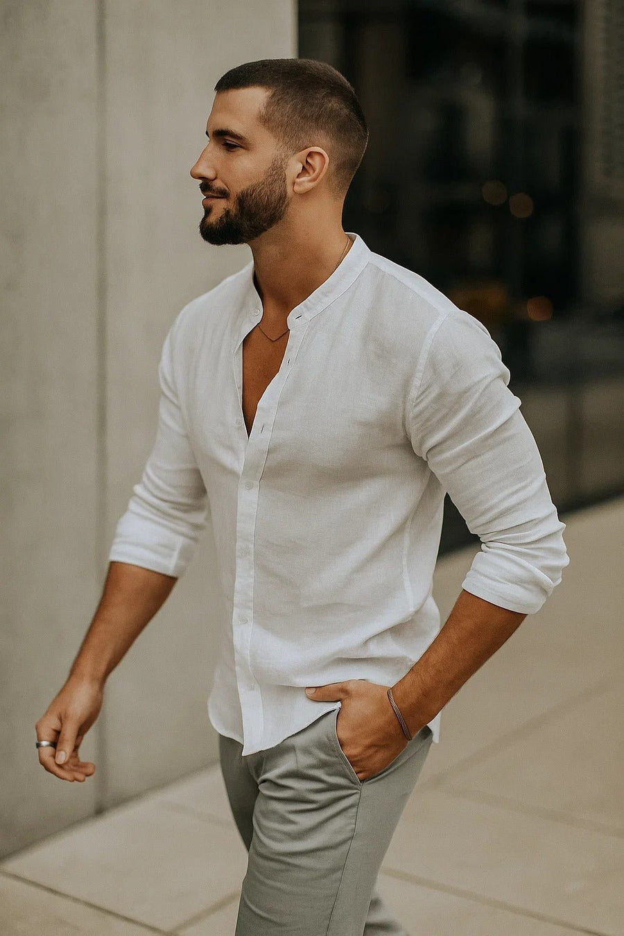 Charlie | Linen Grandad Collar Shirt