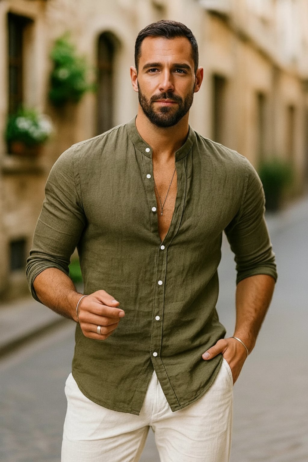 Charlie | Linen Grandad Collar Shirt