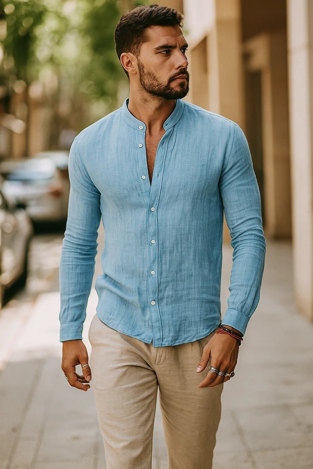 Charlie | Linen Grandad Collar Shirt