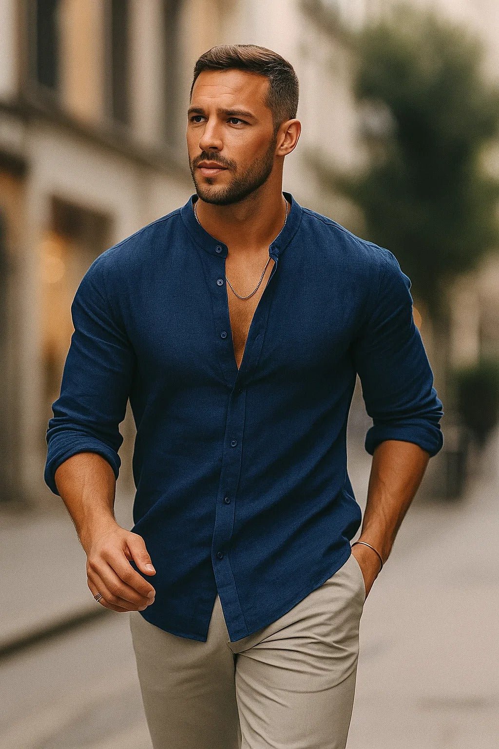 Charlie | Linen Grandad Collar Shirt