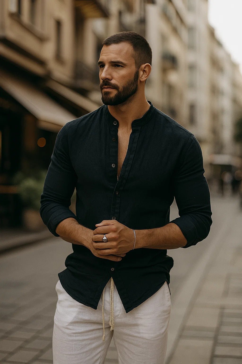 Charlie | Linen Grandad Collar Shirt