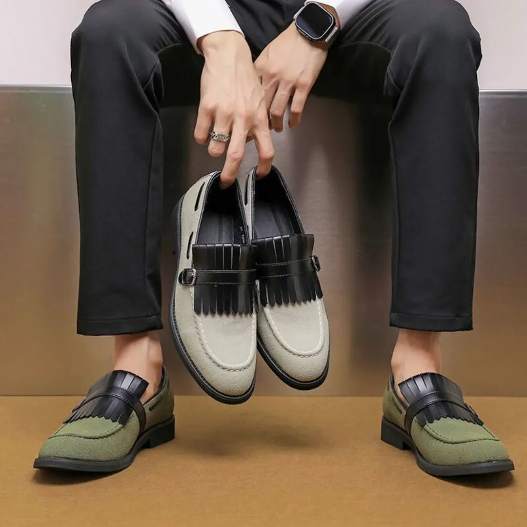 Maximilian | Mens Suede Kiltie Fringe Buckle Loafers