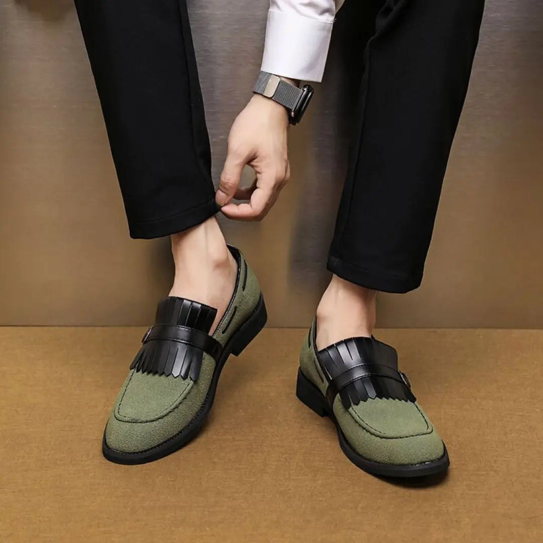 Maximilian | Mens Suede Kiltie Fringe Buckle Loafers
