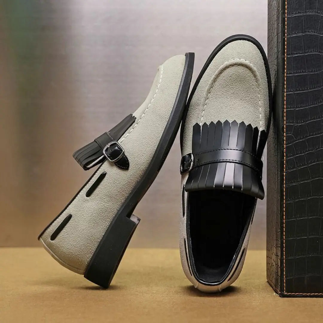 Maximilian | Mens Suede Kiltie Fringe Buckle Loafers