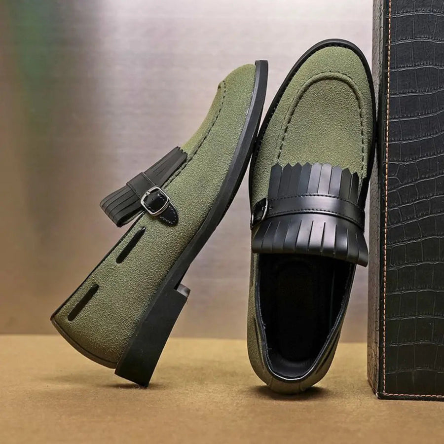 Maximilian | Mens Suede Kiltie Fringe Buckle Loafers