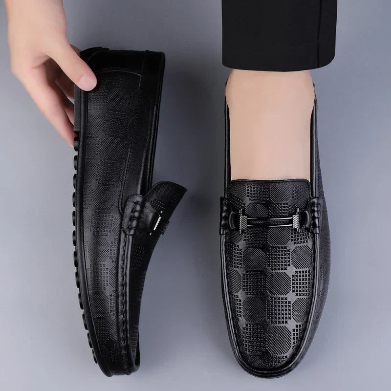 Enzo | Mens Textured Buckle Slip-On Loafers