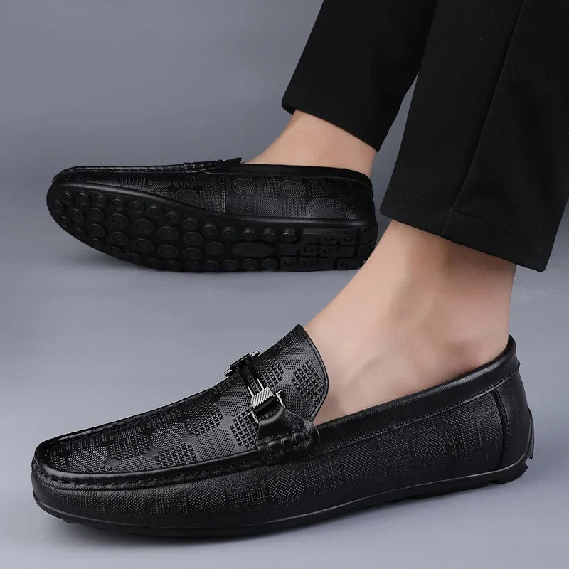 Enzo | Mens Textured Buckle Slip-On Loafers